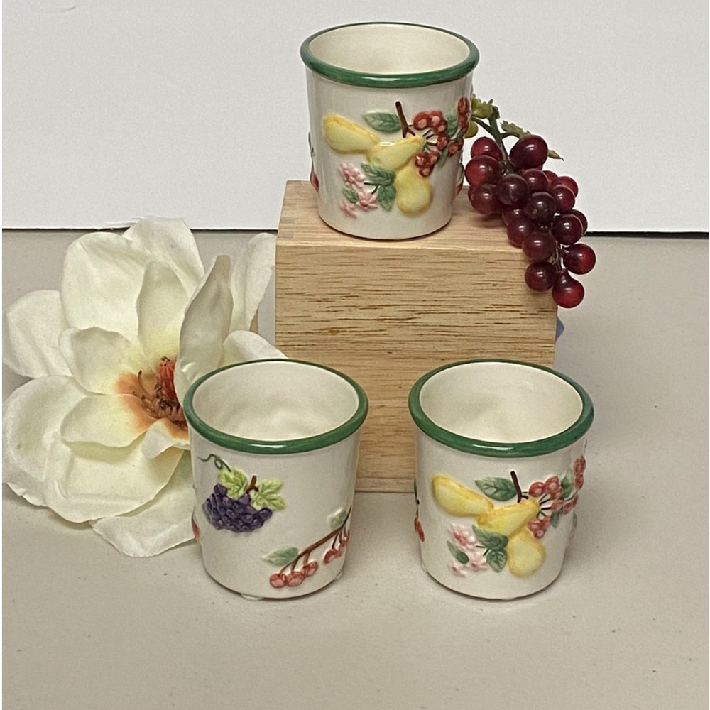 Vintage JKL Votive candle holders embossed Mixed fruit pattern 3pieces